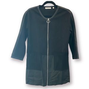 PATRIZIA LUCA Black Mixed Media Jacket Began Leather Lightweight Longline Small